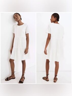madewell embroidered eyelet white ruffle 100% cotton mini dress